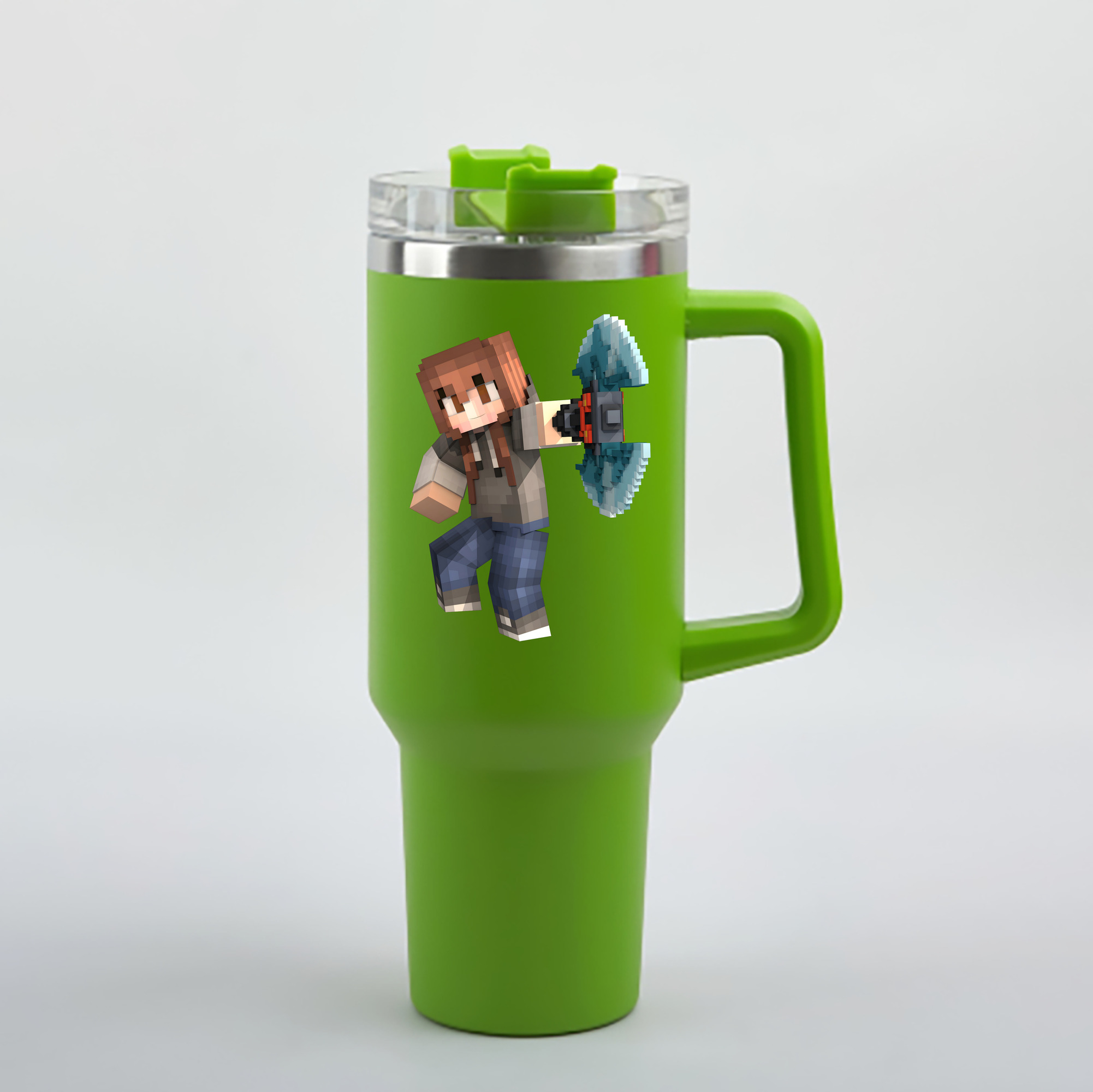 （画像用） マインクラフト ブロックの世界 Minecraft MC Block world 1200mL車用タンブラー - クリスタルステッカー（プラスチックストロー付き）